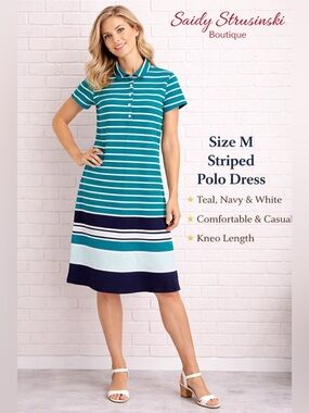 LANDS END women casual short striped  sleeve summer dress/size S